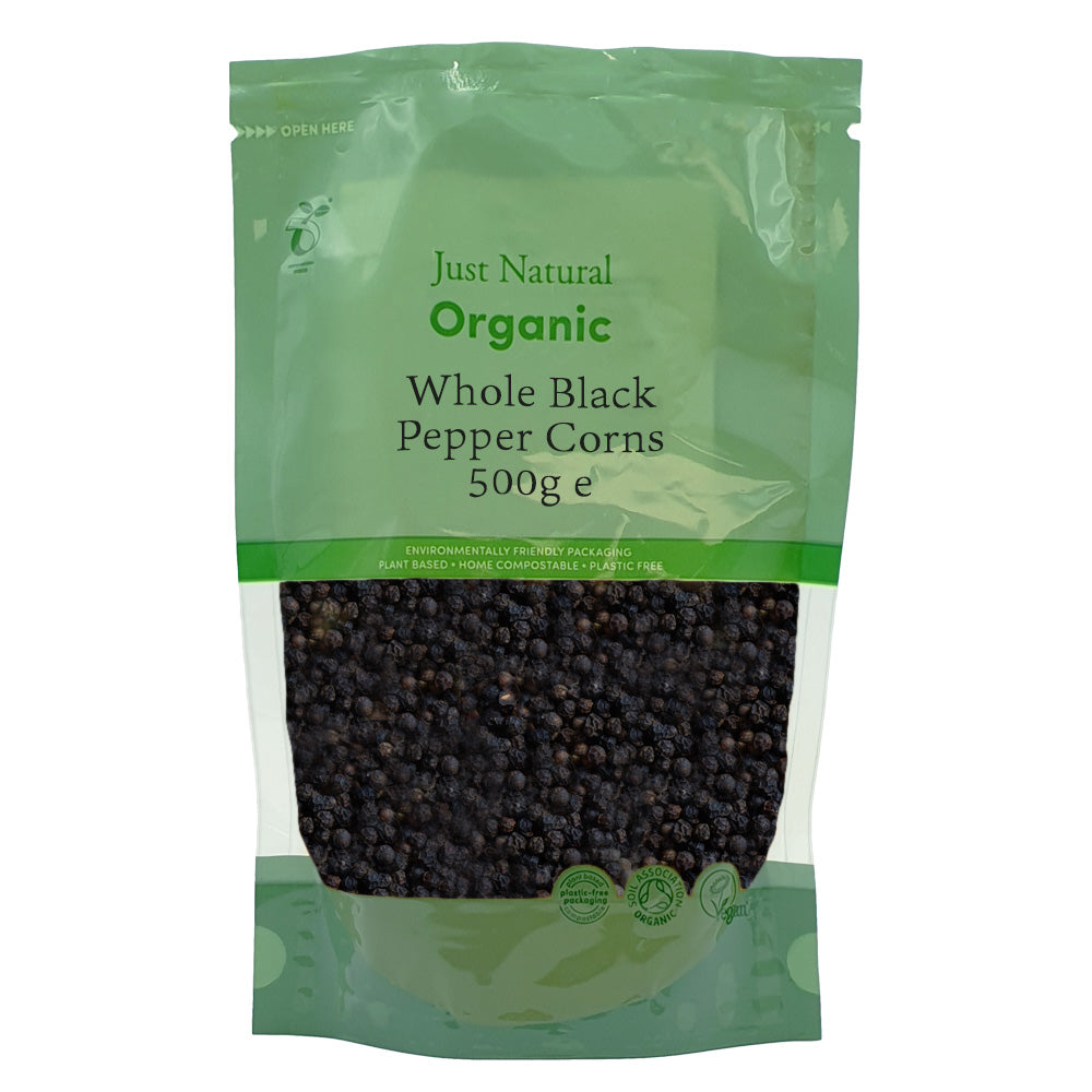 Just Natural Organic Whole Black Pepper Corns 500g - Just Natural